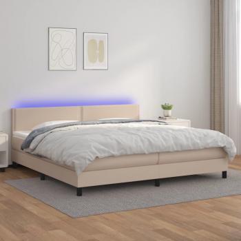Cama box spring suave con colchón y LED en cuero sintético cappuccino 200x200cm
