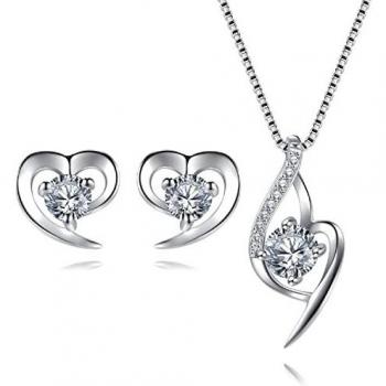 EVERU Conjunto de Joyas Corazón de Plata 925 para Mujeres, Juego de Collar y Aretes Brillante Circonita Regalos Originales con Hermosa Caja Regalo