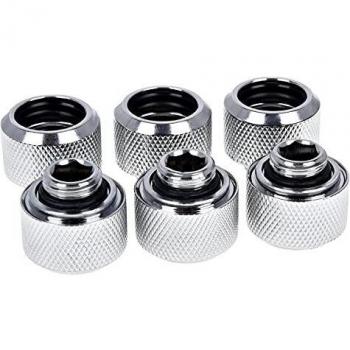 Alphacool Eiszapfen 16mm Chrome Hard Tube Compression Fittings - Six Pack