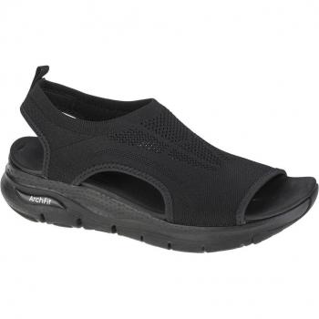Sandalias Mujer Skechers Arch Fit City Catch, características: color negro, diseño ergonómico, plantilla Arch Fit para soporte del arco del pie, suela de goma antideslizante, parte superior de material sintético y textil, cierre