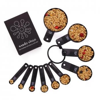 Nardo Visgo® Medición de Cucharas y Tazas de Café Set de 10 Piezas de Plástico ABS Espesado Para Medir Seco Y Ingredientes Líquidos Negro, Esencial Para Toda la Cocina