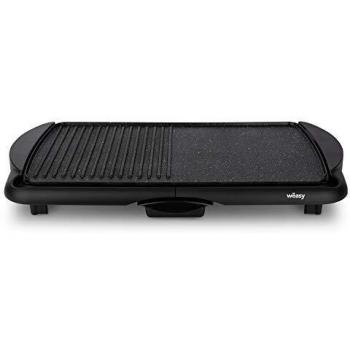 Wëasy STO52, Plancha De Asar Eléctrica con Parrilla, 52 x 27cm, Antihaderente, Temperatura Regulable, 2000 W, Negro