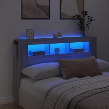 Cabecero Led Madera Ingeniería Gris Sonoma 160x18,5x103,5 cm Multilayer