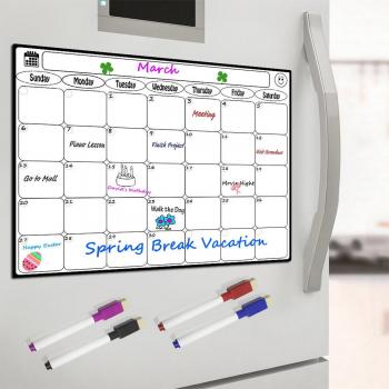 Pizarra Blanca Magnética para Nevera por DUTISON - Calendario Magnético Grande Ideal para Planificador de Menú, Planificar Estudios, Lista de la Compra, Exámenes, Tareas o Dietas - Incluye 4 Rotulador