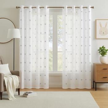 Deconovo Cortina Transparente de Habitaciónes Visillos Infantiles con Estrellas 1 Panel 140 x 290 cm Gris