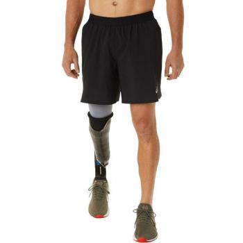 ASICS Road 7in Shorts Hombres - Negro, Pantalones Cortos de Running, Material transpirable, Cintura elástica con cordón ajustable, Bolsillo trasero con cremallera, Diseño ligero y cómodo para actividades