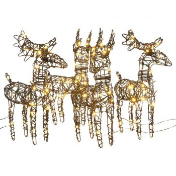 Renos de Navidad Adornos Navideños Ratán Blanco Cálido VidaXL - Cantidad: 4 renos, 160 LEDs