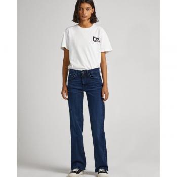 Pepe Jeans Women's Mid-Rise Straight Leg Blue Jeans Aubrey