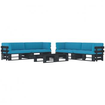 Conjunto de sofás de palets de 6 piezas con almohadas en madera de pino impregnada negro