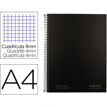 Cuaderno Espiral Navigator A4 Tapa Dura 80h 80gr Cuadro 4mm con Margen Negro