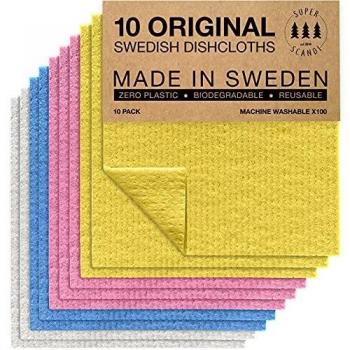 SUPERSCANDI | Bayeta Sueca Super Absorbente, Reutilizable Y Ecologica | Paños De Cocina Biodegradables De Celulosa Y Algodón | Bayeta Cocina | Trapo Cocina, Limpieza | Pack x10, Multicolor