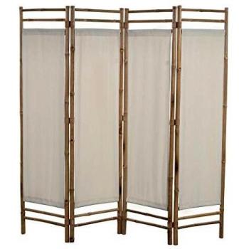 vidaXL Biombo Plegable 4 Panel 160cm Bambú Lona Pantalla Separadora Habitación