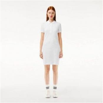Lacoste Women's Stretch Cotton Pique Polo Dress White 44 Casual Short Sleeve