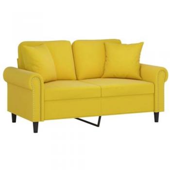 Sofá de 2 plazas con cojines terciopelo amarillo 120 cm