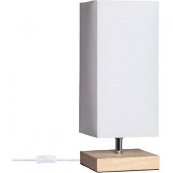 Lámpara de Mesa Haarle con Base de Madera y Pantalla de Tela Blanca