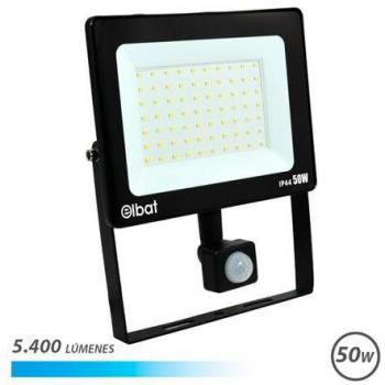 Elbat Foco LED 50W - 5400 Lúmenes - Sensor de Movimiento - Luz Fría 6500K - Vida Útil 30,000-50,000 Horas - Ángulo de