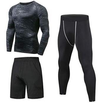 Niksa 3 Piezas Conjunto de Compresion Hombre, Camisetas Compression Mallas Running Pantalon Corto Deporte Ropa Deportiva Hombre para Running Correr Gym Fitness