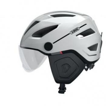 ABUS Pedelec 2.0 ACE - Casco de ciclismo urbano para e-bike con luz trasera y visera para el tráfico de la ciudad - Para hombre y mujer (Blanco Perla)