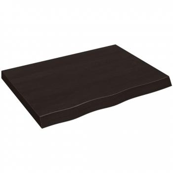 Estante de Pared de Madera de Roble Macizo Tratado en Color Marrón Oscuro, Dimensiones 80x30x(2-6) cm