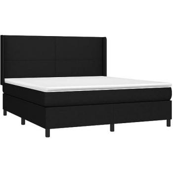 Cama box spring colchón y luces LED tela negro 160x200 cm