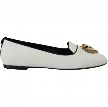 White Velvet Slip Ons Loafers Flats Shoes - EU35/US4.5, Dolce & Gabbana, Ballerinas, female, White, Size: 5 US