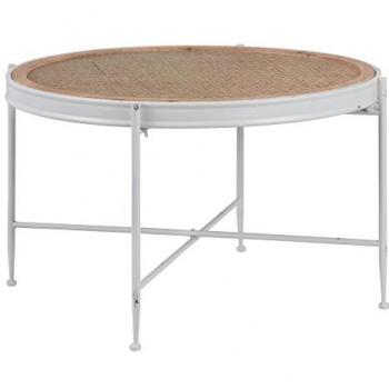 Mesa de Centro 75 x 75 x 47 cm Metal, Bandeja Envejecida de Hierro Blanco y Natural