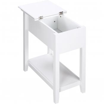 Mesa Auxiliar con Tapa Abatible, Estante y Orificio para Cables 60,5x32,5x70 cm Blanco