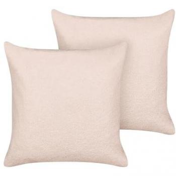 Conjunto de 2 cojines decorativos Bouclé Rosa Pastel 60 x 60 cm con funda extraíble y cremallera