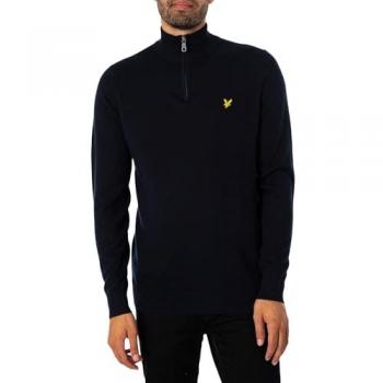 Lyle and Scott Men's Cotton Merino 1/4 Zip Jumper - Dark Navy - Size: L
