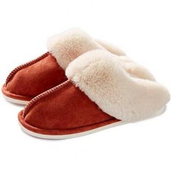 Zapatillas de Casa para Mujer Hombre Antideslizante Fur Pantuflas Cálido Invierno Calienta Interior y Exterior Rojo 36.5-38
