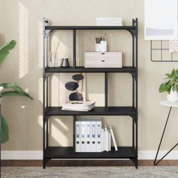 Librería de 4 estantes de madera de ingeniería 76x32x123 cm en colores Negro, Roble Sonoma y Roble ahumado - Mueble de Almacenamiento para Oficina, Estudio y Dormitorio