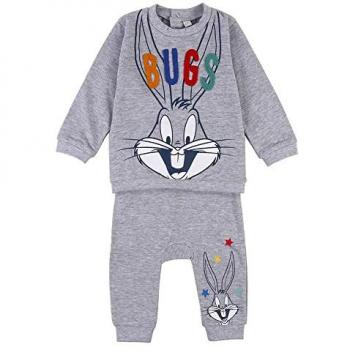 Chándal Infantil Looney Tunes Gris - Sudadera y Pantalón - Talla 1 Mes - Elaborado con Algodón 100% - Cierre de Botones y Ajuste con Elástico - Producto Original Diseñado en España