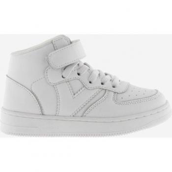 Victoria - Zapatillas deportivas abotinadas de niños en blanco monocromo, con cordón elástico y tira adherente, efecto piel