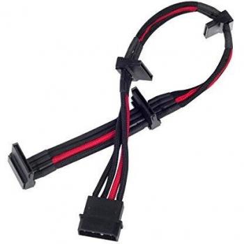 Silverstone SST-PP07-BTSBR - Cable enfundado Extensor 30cm Molex a 4X SATA, Negro Rojo
