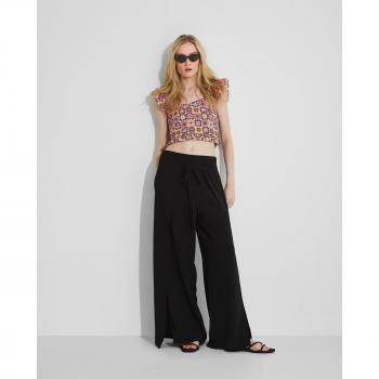 Pantalón largo fluido Naëlle para mujer con repliegues laterales y unión en lazo