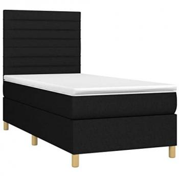 Cama Box Spring con Colchón y Luces LED, Tela Negro, 100x200 cm