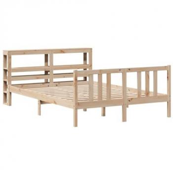 Estructura de Cama con Cabecero de Madera Maciza de Pino 140x190 cm sin Colchón