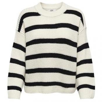 JDY Justy Chunky Knit Stripe Round Neck Jumper in Cream & Black - XS