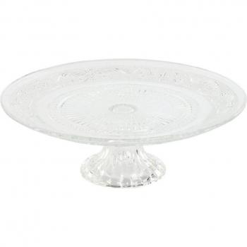 Plato de cristal transparente con pie grabado, dimensiones 23x23x8 cm
