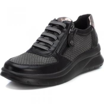 Zapatilla Deportiva de Mujer XTI 143366 Negra con Cremallera y Cordones, Talla 38