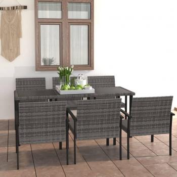 Juego de comedor para jardín 7 piezas ratán sintético gris Polyrattan