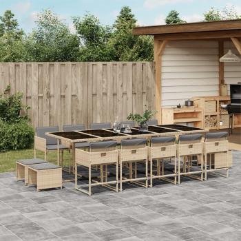 Set de Comedor de Jardín 15 Piezas con Cojines de Polyrattan Beige