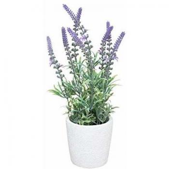 Planta artificial de lavanda en maceta de cemento - Altura 36 cm - Color blanco