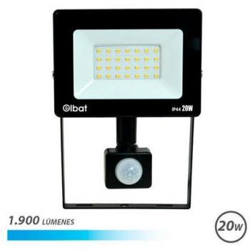 Elbat Foco LED con Sensor de Movimiento - Potencia: 20W - Lúmenes: 1900 - Luz Fría 6.500K - Vida Útil: 30.000-50.000