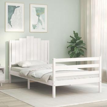 Estructura de cama con cabecero madera maciza blanca 100x200 cm