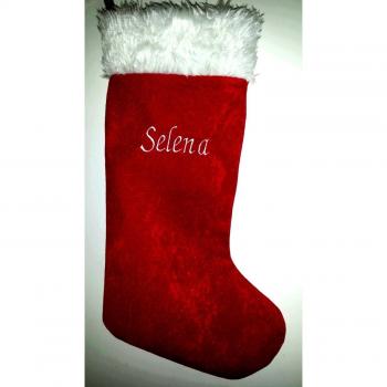 Gigante, extra grande personalizado bordado Navidad calcetín de Papá Noel 60 x 46 cm, hecho a mano, tela, Rojo, 16x9