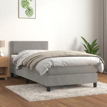 Cama box spring de muelles con colchón de terciopelo gris claro 90x190 cm