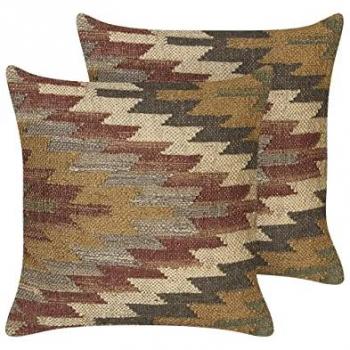 Conjunto de 2 Cojines Geométricos Multicolores de Yute y Algodón 45 x 45 cm con Funda Removible y Relleno