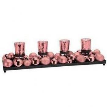 Centro de mesa con 4 porta velas y bolas de cobre