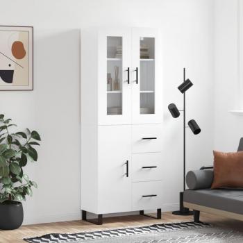 vidaXL Aparador alto madera contrachapada blanco brillo 69,5x34x180 cm 1 puerta 3 cajones